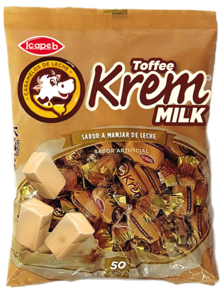 Funda de caramelos krem milk en Quito, Guayaquil y todo Ecuador de fábrica de golosinas Icapeb